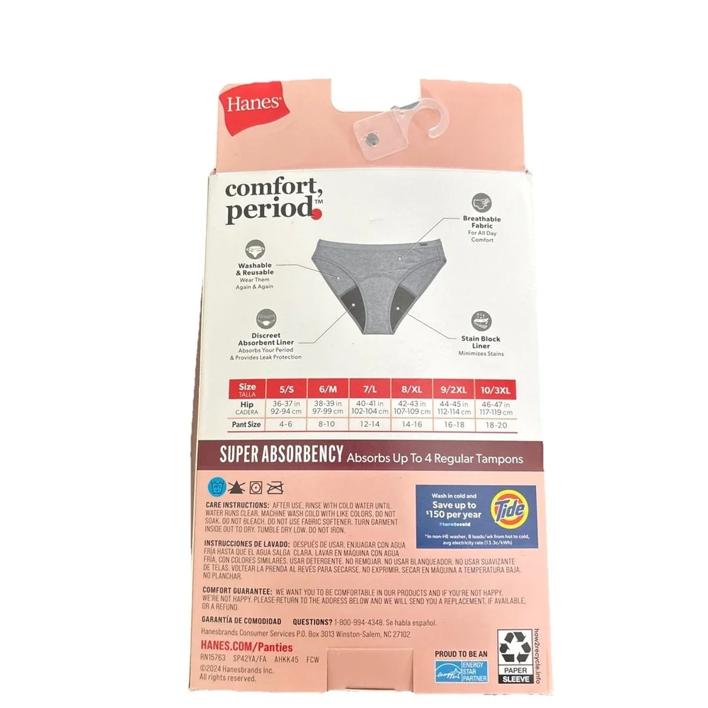 Hanes Womens Period Bikini Underwear Panties 3-Pack Super Leak Protection ~ XL - Picture 2 of 3